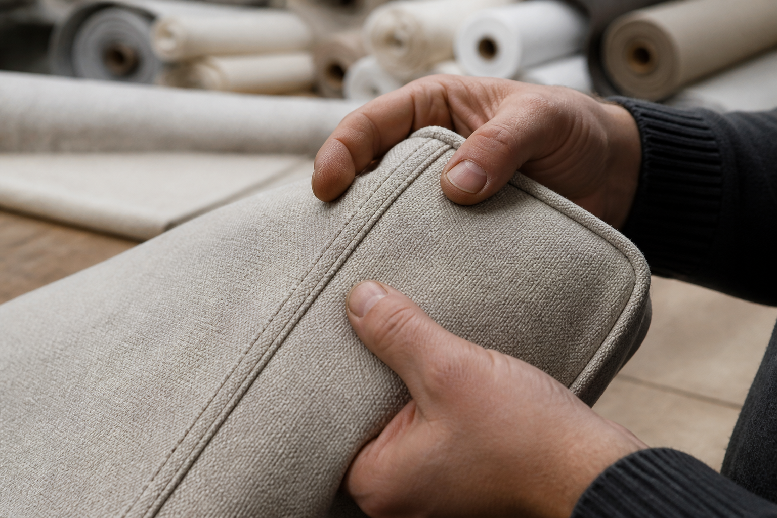 Close view of a carefully finished textile seam